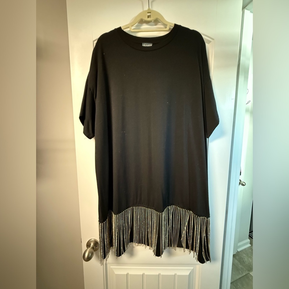 ARULA Black Dress with Rhinestone Fringe